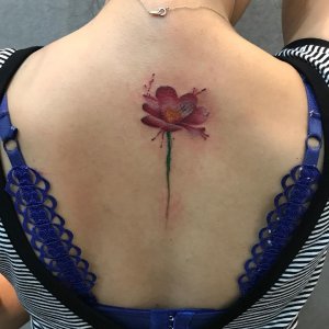 景小姐后背罂粟花纹身图案
