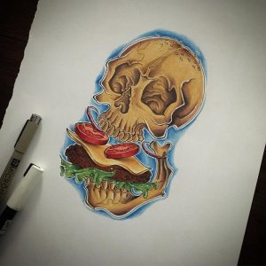 储先生骷髅汉堡纹身手稿