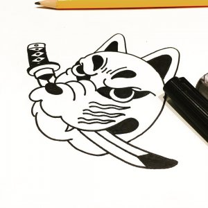 樊先生猎狗武士刀纹身手稿