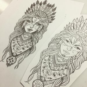 芮先生印第安美女纹身手稿