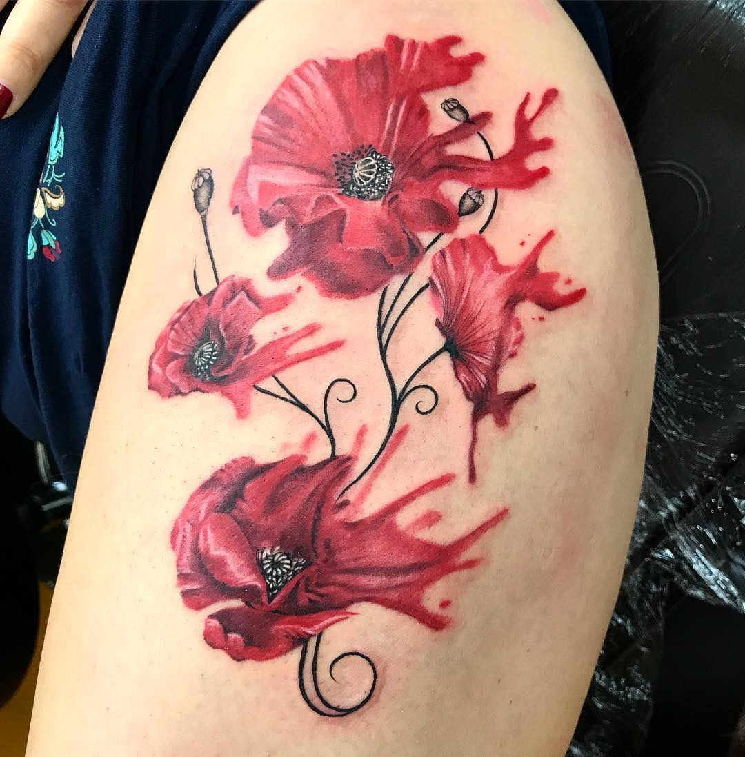 扶小姐大腿罂粟花纹身图案